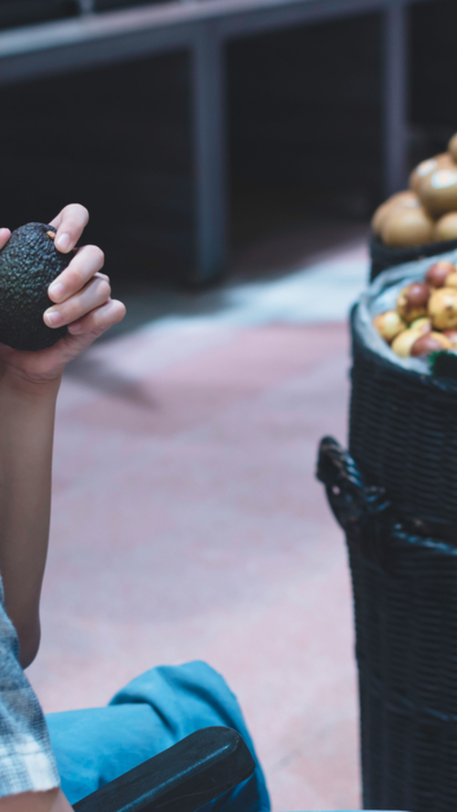 disabled boy with produce